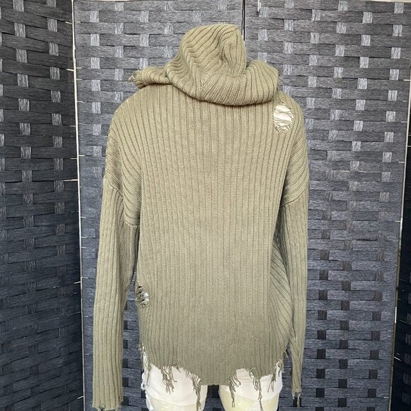 Gilded Intent Women's Distressed Sweater ribbed knit Olive Green size S NWT - Picture 3 of 7